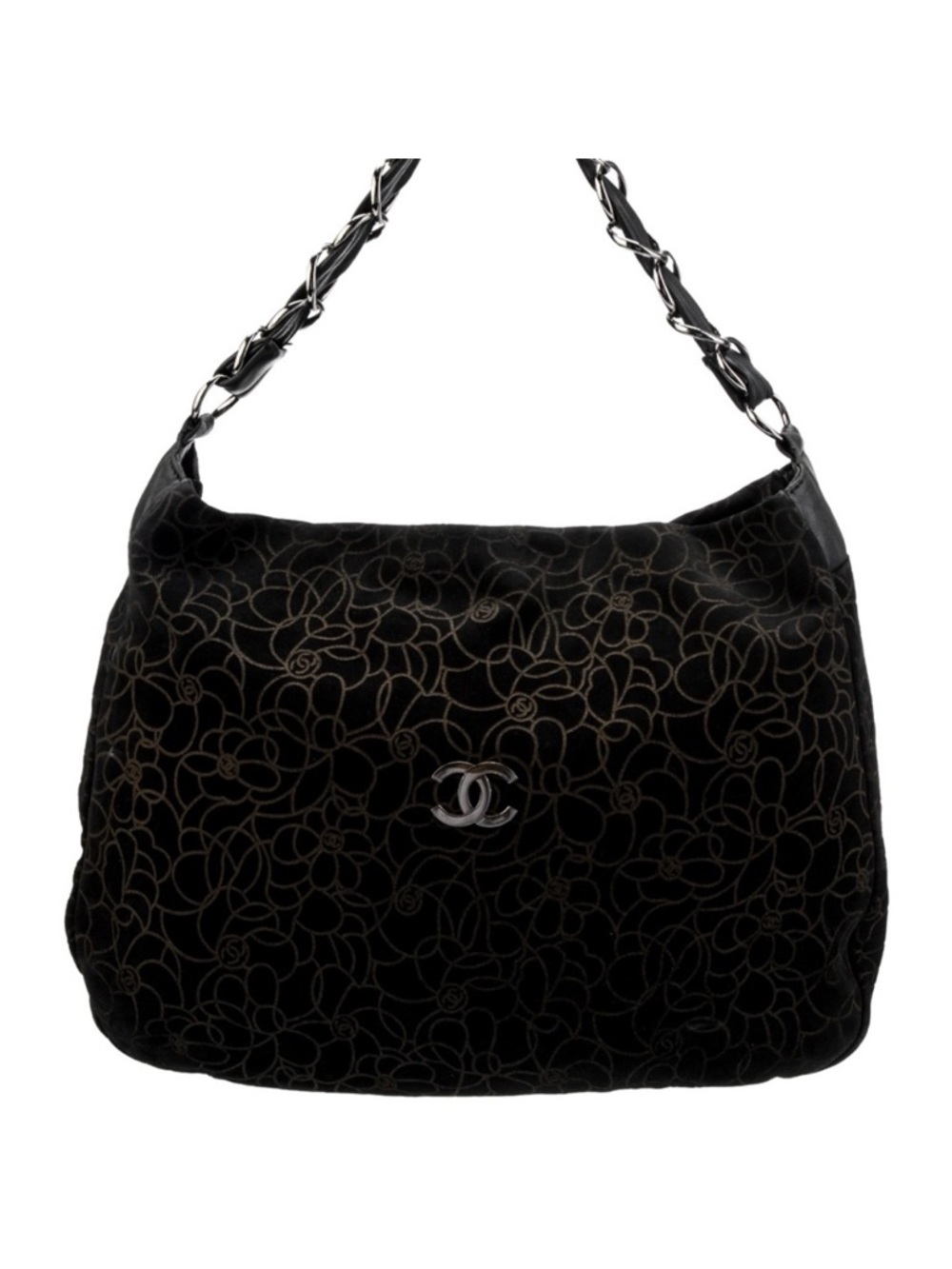 Auth Vintage Chanel Bag Suede Camellia Shoulder Handbag Purse Tote CC Logo GUC